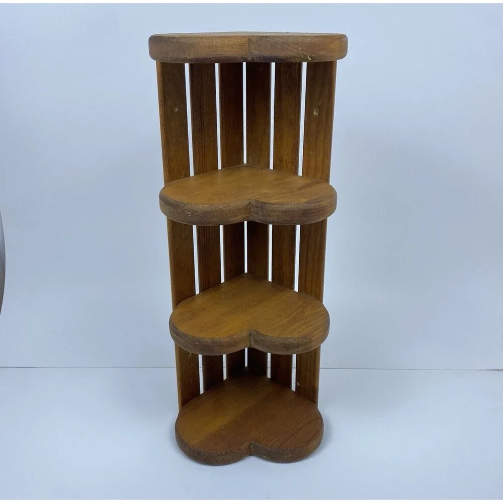 Vintage Old Handmade Solid Wood Wooden Heart Tier Tiered Wall Corner Decor Shelf